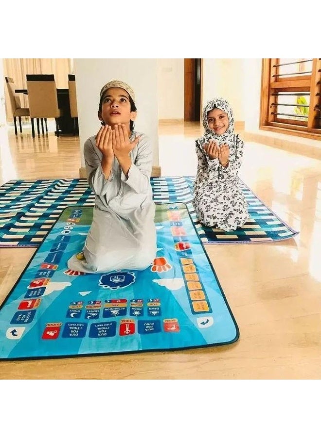 سجادة الصلاة الذكية للأطفال – تعليم تفاعلي بخطوات الصلاة – 36 زرًا حساسًا باللمس – تدعم 7 لغات – تلاوة سور وأدعية – مقاومة للماء والحريق – فصل تلقائي للطاقة – أداة تعليمية آمنة ومبتكرة – الحجم التقريبي 115*70 سم – مناسبة لجميع الأعمار والمراحل - Image 2